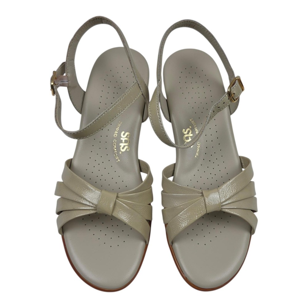 NEW Vintage SAS Strippy-P Wedge Sandals 7M Bone Leather Comfort Ankle Strap USA